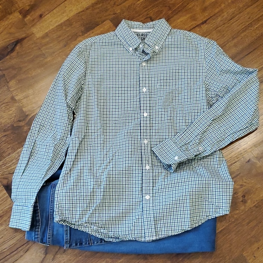 Mens Old Navy green & navy button down size S